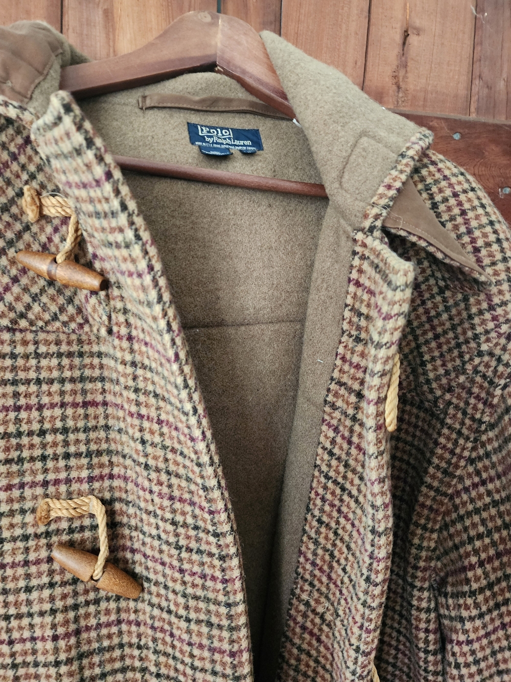 Polo by Ralph Lauren Brown Plaid Wool Toggle Pea Coat